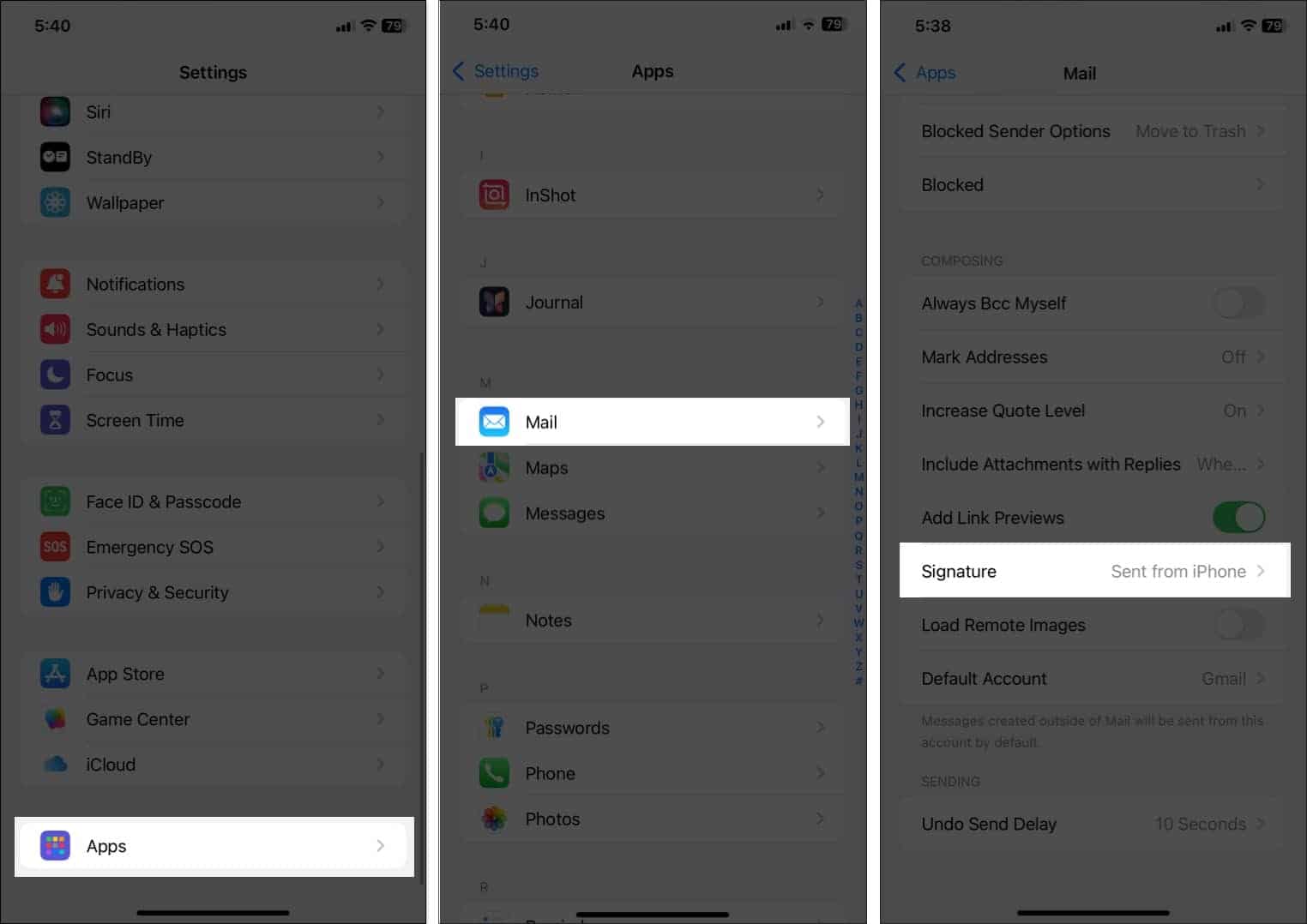 Apple Mail signature quick mobile steps