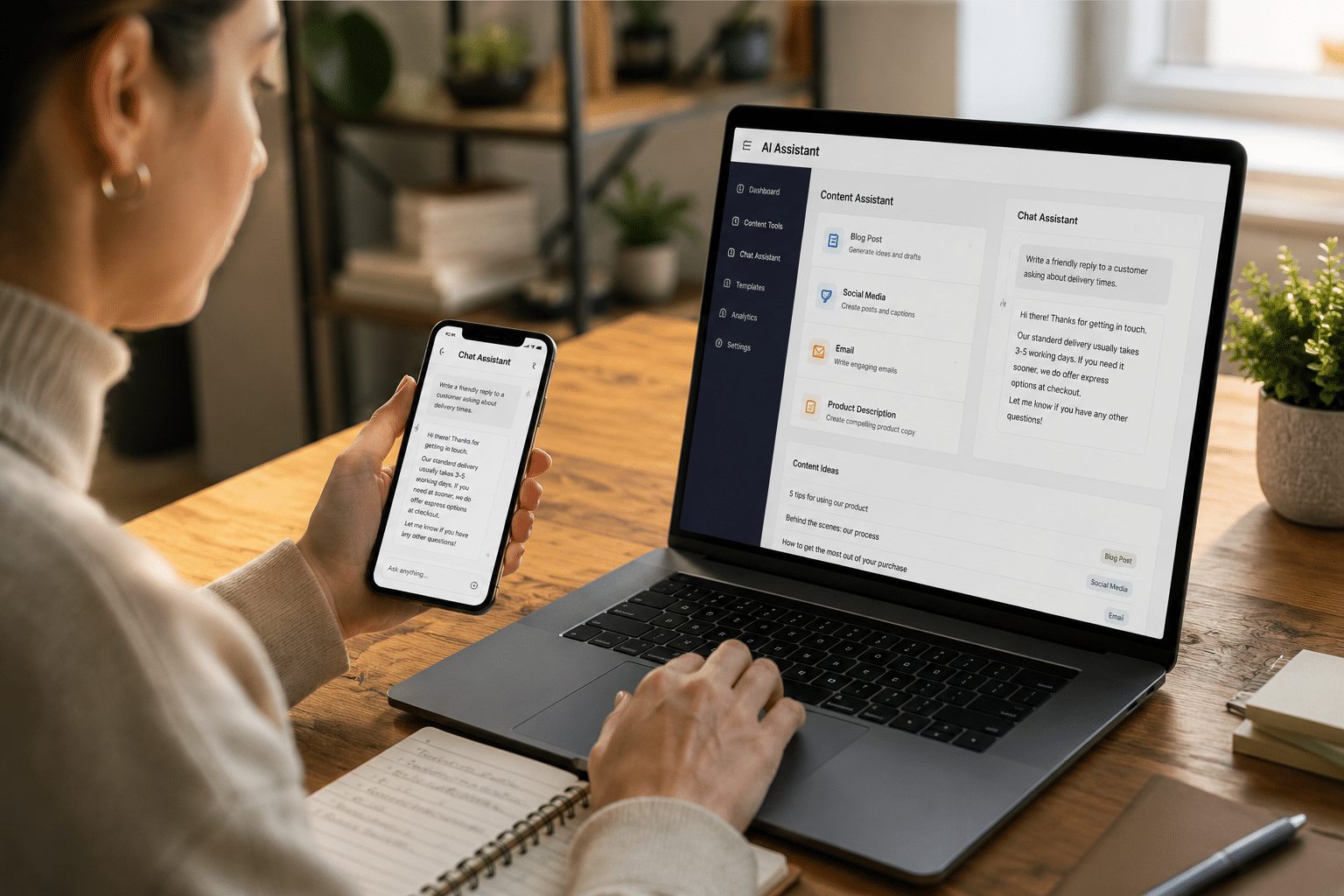 AI tools set up for small business content and customer response tasks